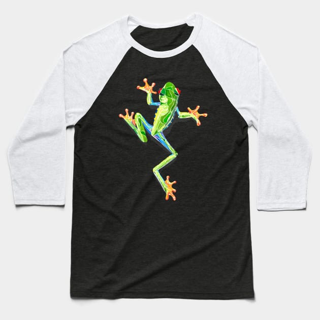 Leaping green tree frog Baseball T-Shirt by JBLAIS DESIGN 